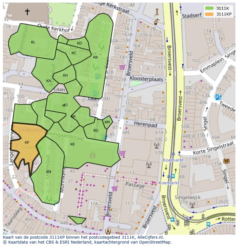 Afbeelding van het postcodegebied 3111 KP op de kaart.