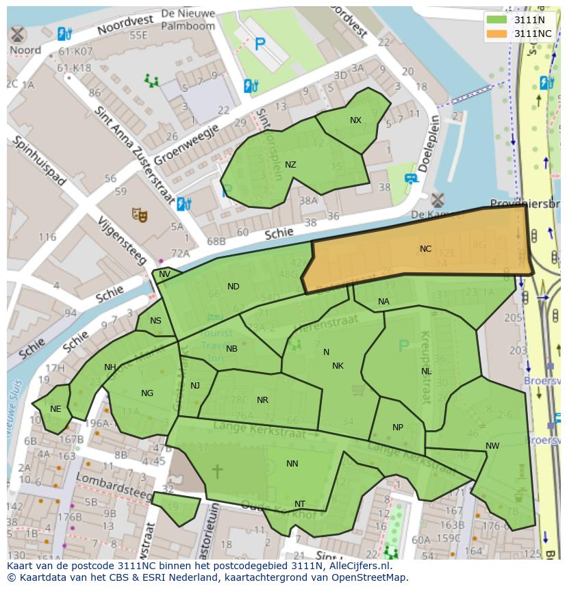 Afbeelding van het postcodegebied 3111 NC op de kaart.