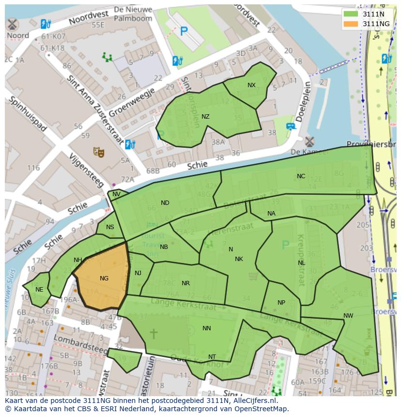 Afbeelding van het postcodegebied 3111 NG op de kaart.