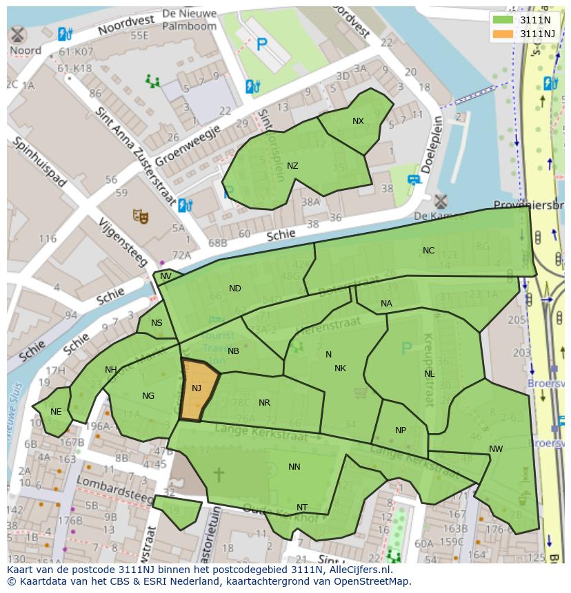 Afbeelding van het postcodegebied 3111 NJ op de kaart.