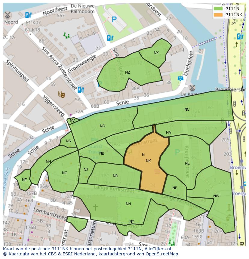 Afbeelding van het postcodegebied 3111 NK op de kaart.