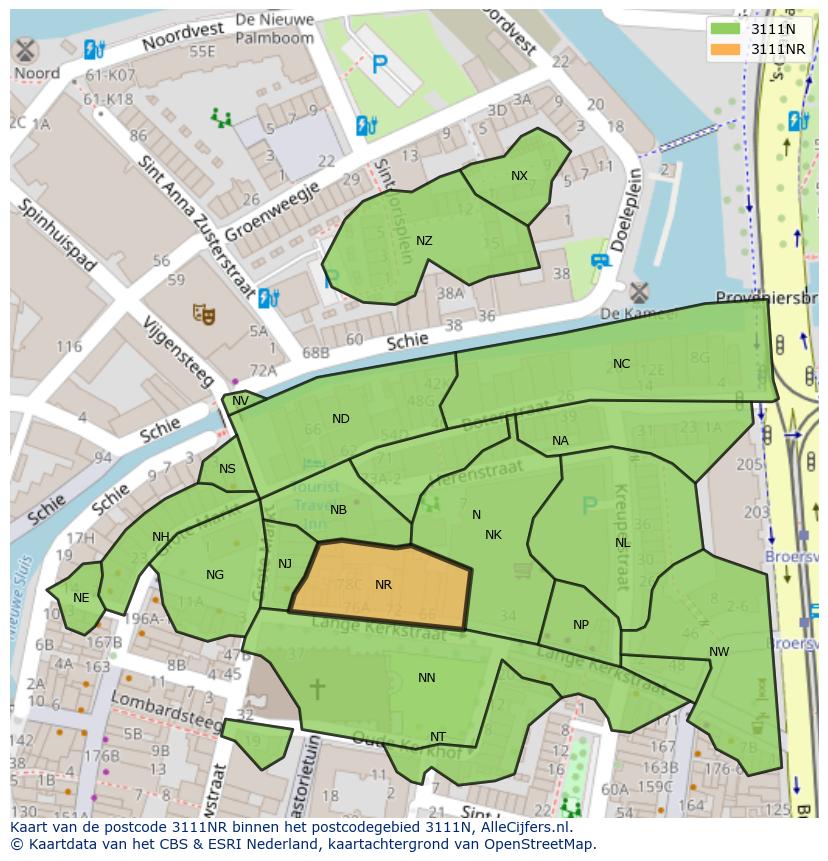 Afbeelding van het postcodegebied 3111 NR op de kaart.