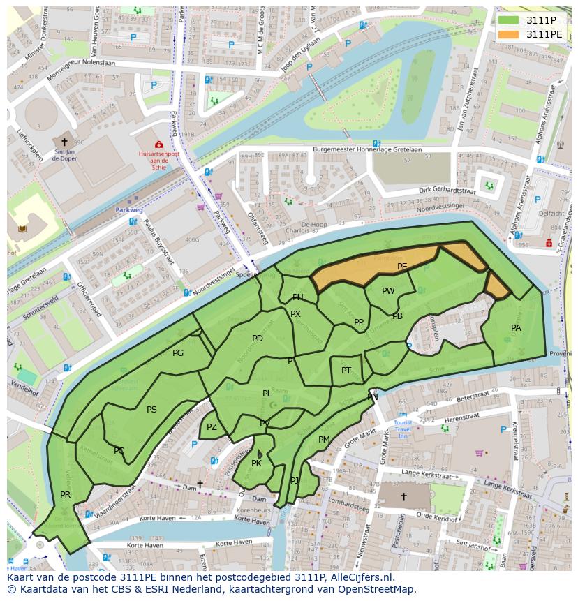 Afbeelding van het postcodegebied 3111 PE op de kaart.