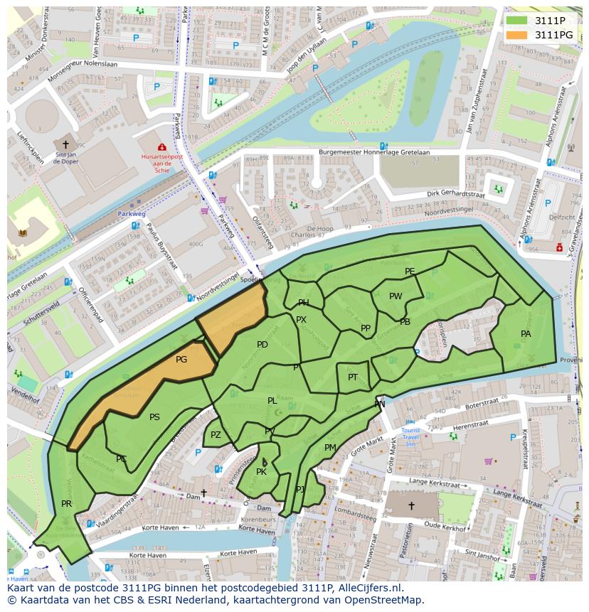 Afbeelding van het postcodegebied 3111 PG op de kaart.