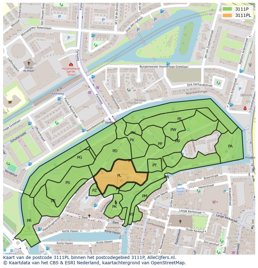 Afbeelding van het postcodegebied 3111 PL op de kaart.
