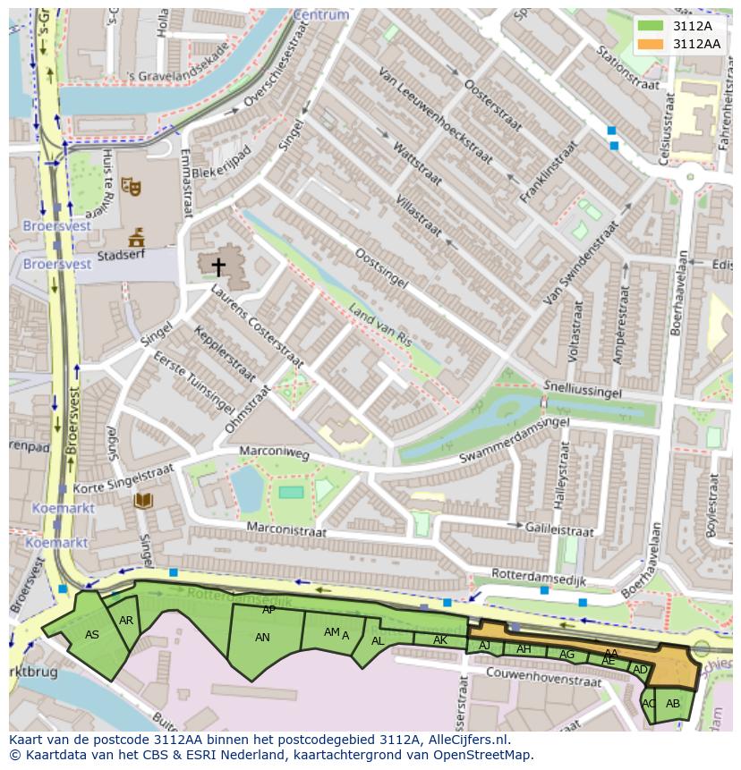 Afbeelding van het postcodegebied 3112 AA op de kaart.