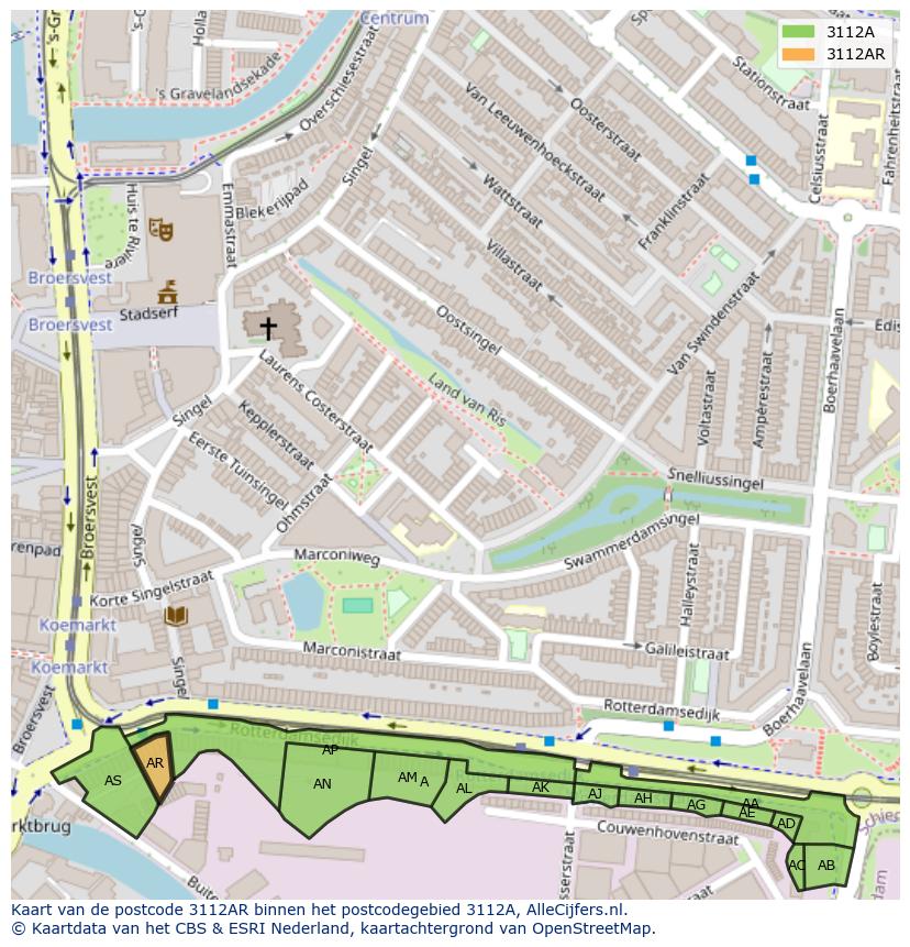 Afbeelding van het postcodegebied 3112 AR op de kaart.