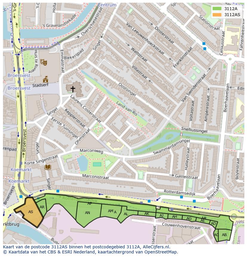 Afbeelding van het postcodegebied 3112 AS op de kaart.