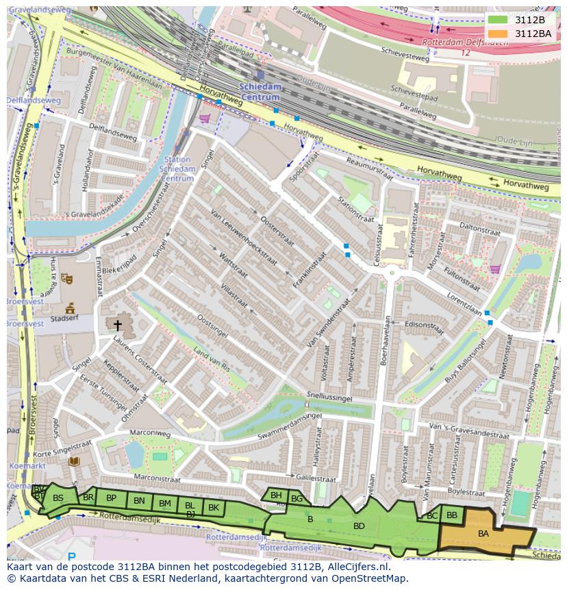 Afbeelding van het postcodegebied 3112 BA op de kaart.