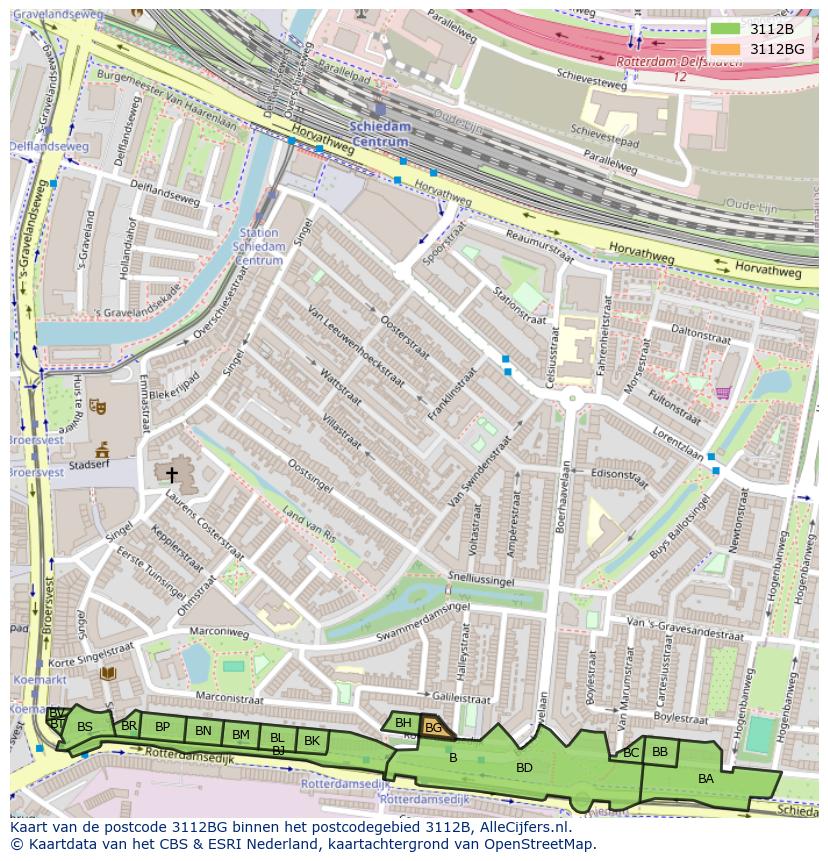 Afbeelding van het postcodegebied 3112 BG op de kaart.
