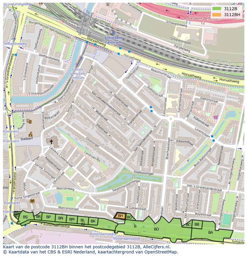 Afbeelding van het postcodegebied 3112 BH op de kaart.