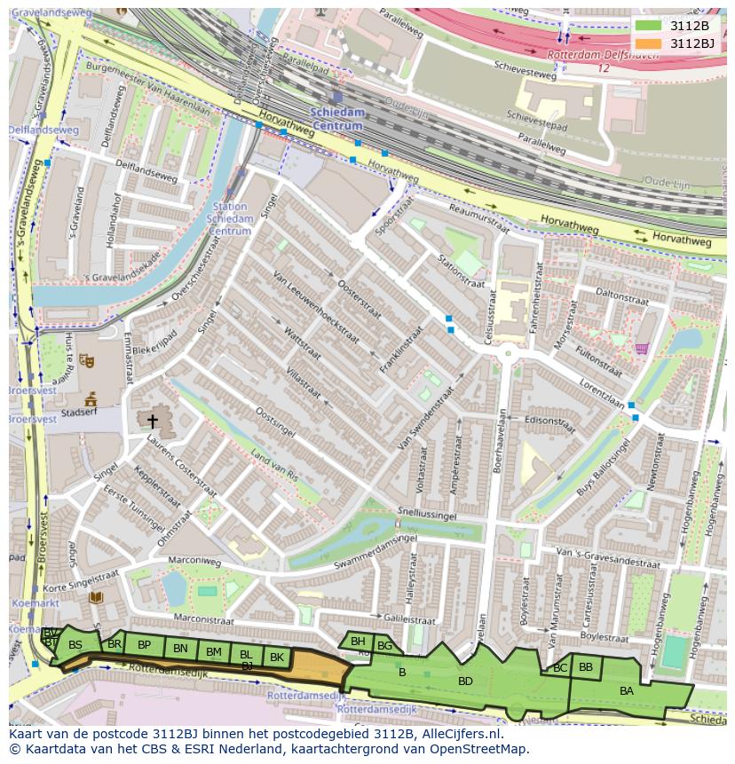 Afbeelding van het postcodegebied 3112 BJ op de kaart.