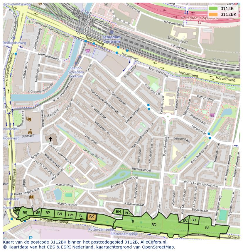 Afbeelding van het postcodegebied 3112 BK op de kaart.