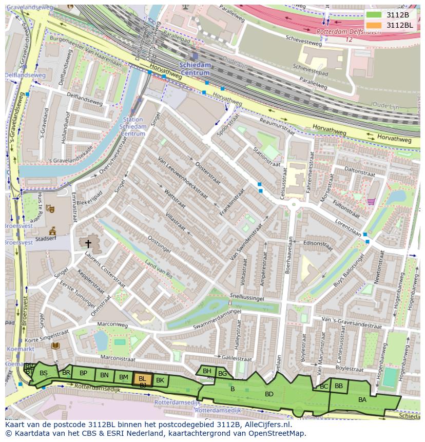 Afbeelding van het postcodegebied 3112 BL op de kaart.