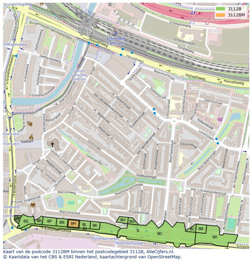 Afbeelding van het postcodegebied 3112 BM op de kaart.