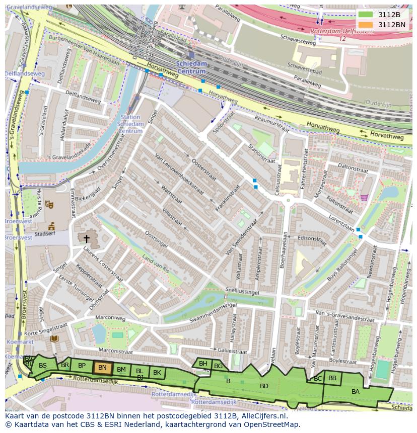 Afbeelding van het postcodegebied 3112 BN op de kaart.