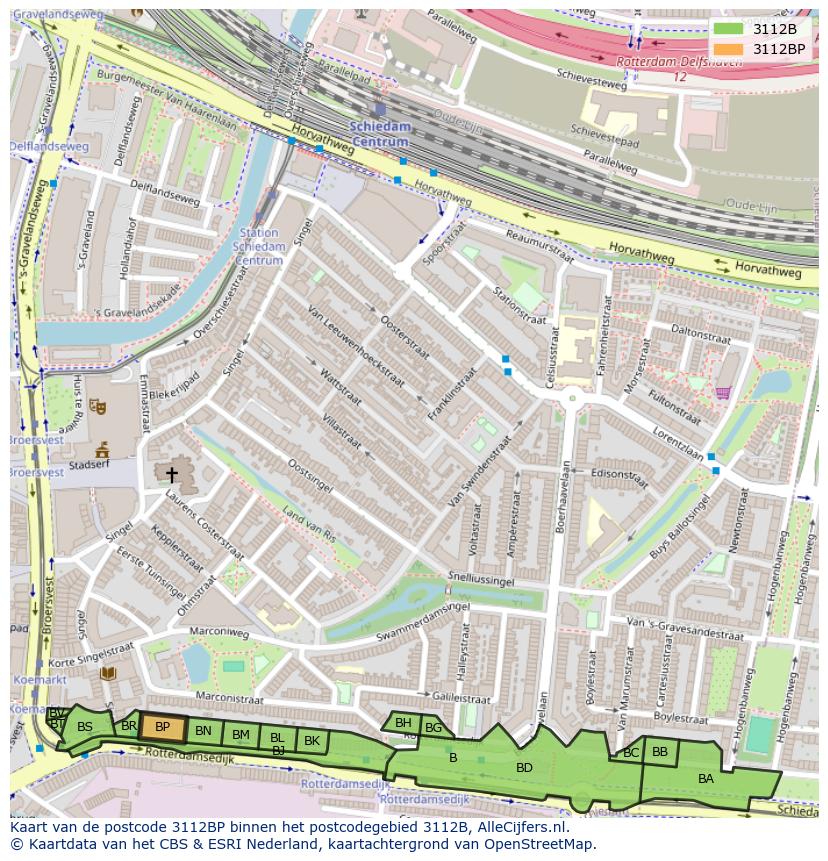 Afbeelding van het postcodegebied 3112 BP op de kaart.