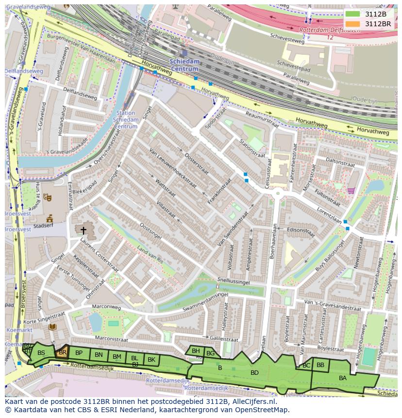 Afbeelding van het postcodegebied 3112 BR op de kaart.