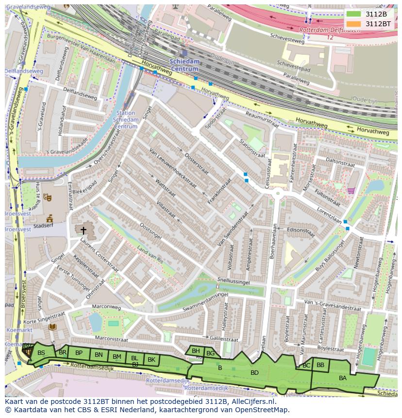Afbeelding van het postcodegebied 3112 BT op de kaart.
