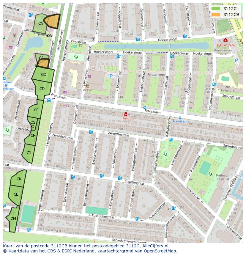 Afbeelding van het postcodegebied 3112 CB op de kaart.