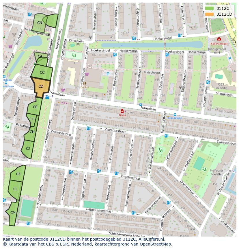 Afbeelding van het postcodegebied 3112 CD op de kaart.
