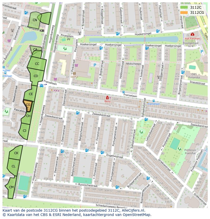 Afbeelding van het postcodegebied 3112 CG op de kaart.