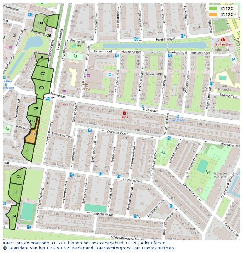 Afbeelding van het postcodegebied 3112 CH op de kaart.