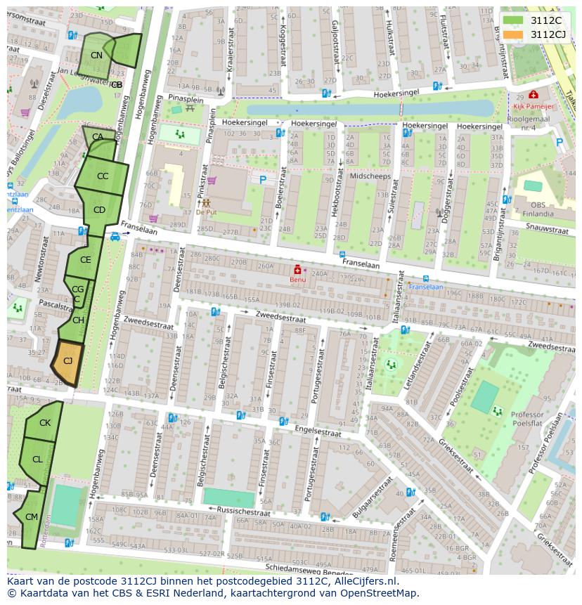 Afbeelding van het postcodegebied 3112 CJ op de kaart.
