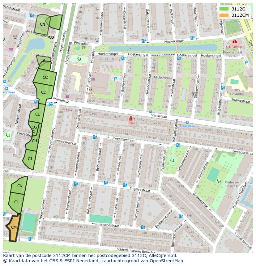 Afbeelding van het postcodegebied 3112 CM op de kaart.
