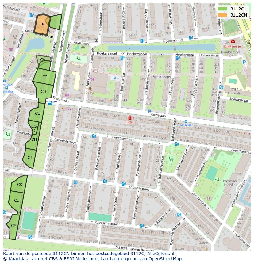 Afbeelding van het postcodegebied 3112 CN op de kaart.