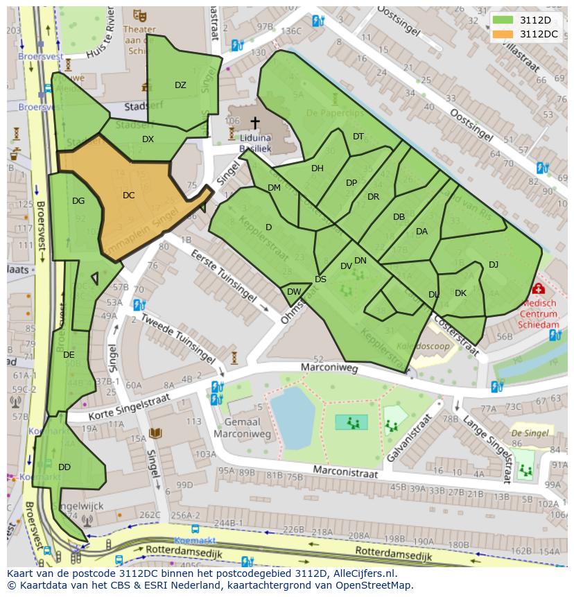Afbeelding van het postcodegebied 3112 DC op de kaart.
