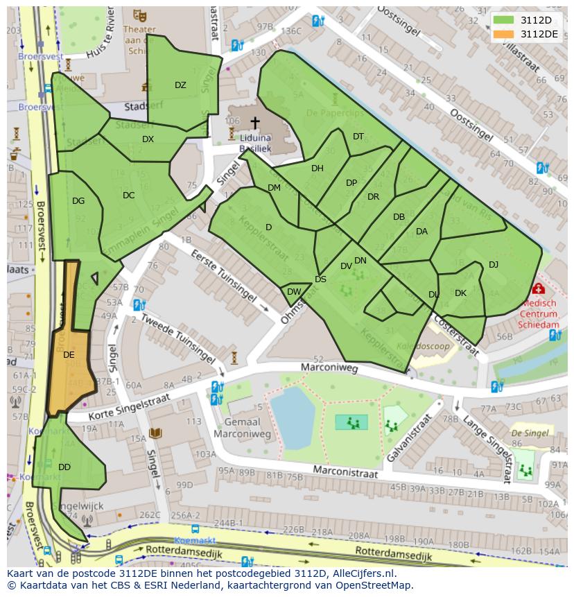 Afbeelding van het postcodegebied 3112 DE op de kaart.