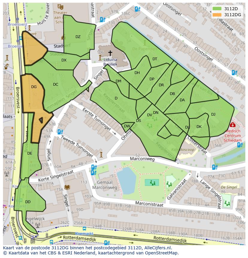 Afbeelding van het postcodegebied 3112 DG op de kaart.