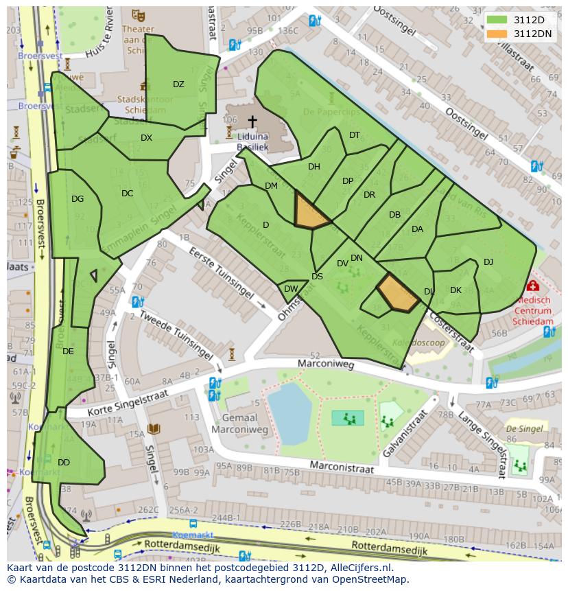 Afbeelding van het postcodegebied 3112 DN op de kaart.