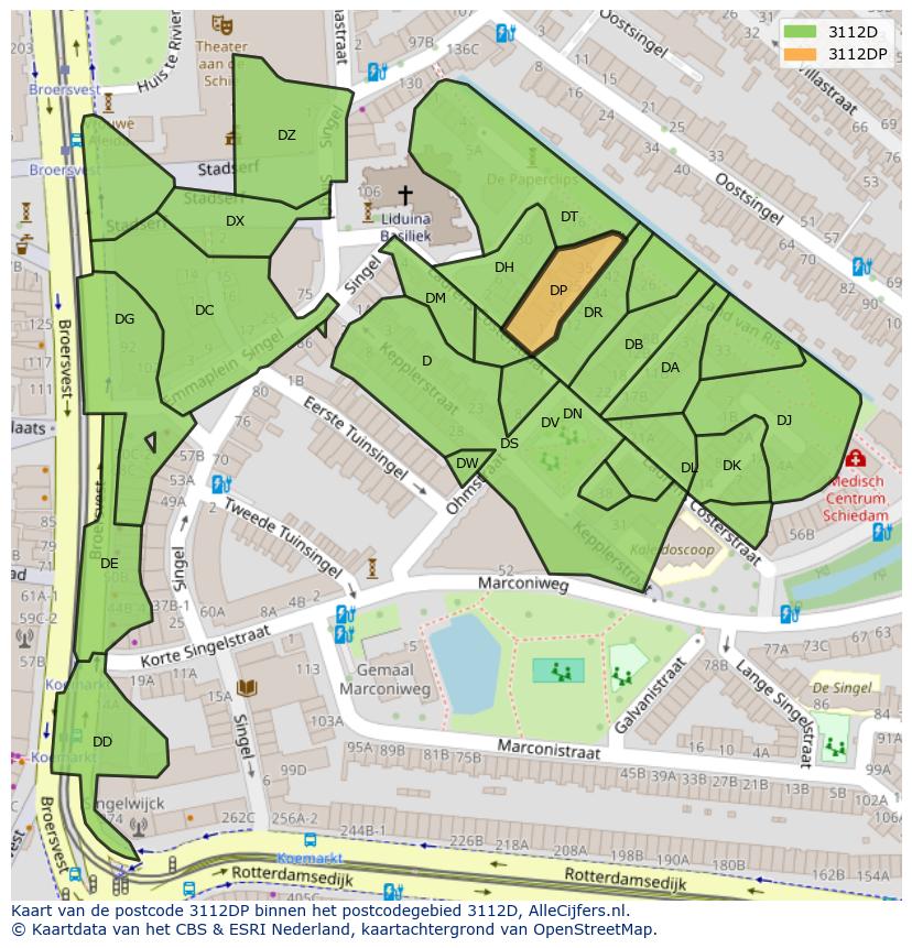 Afbeelding van het postcodegebied 3112 DP op de kaart.