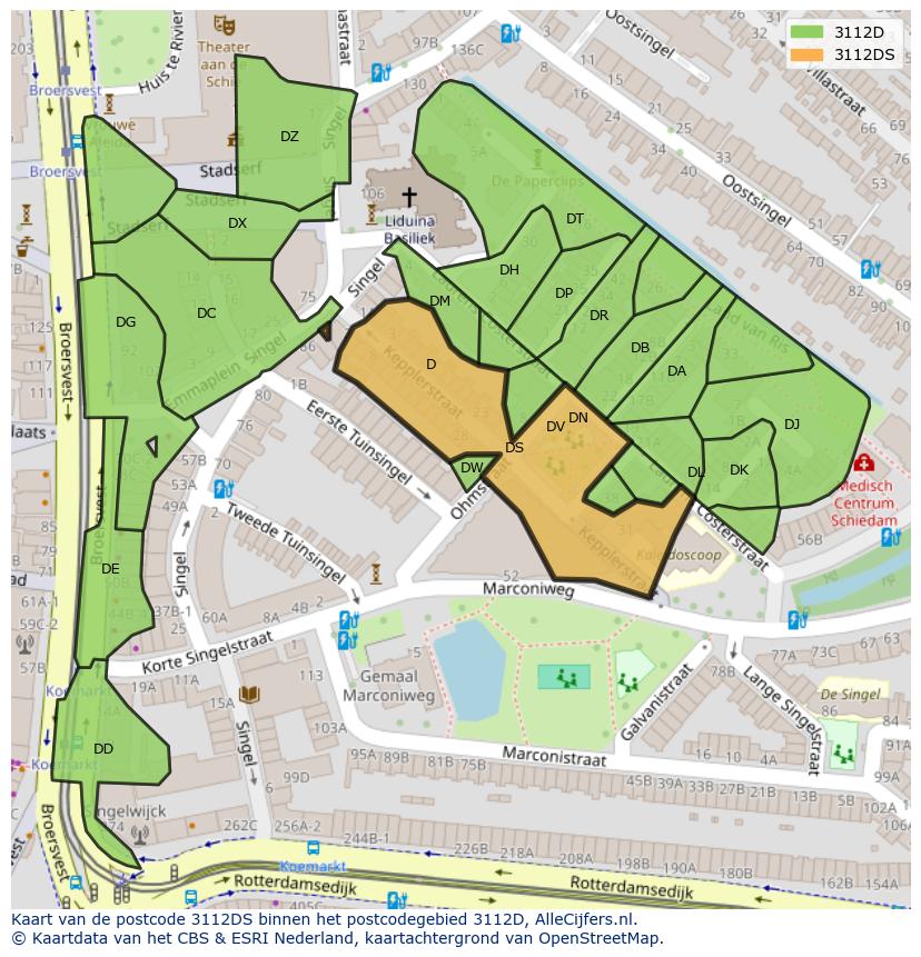 Afbeelding van het postcodegebied 3112 DS op de kaart.