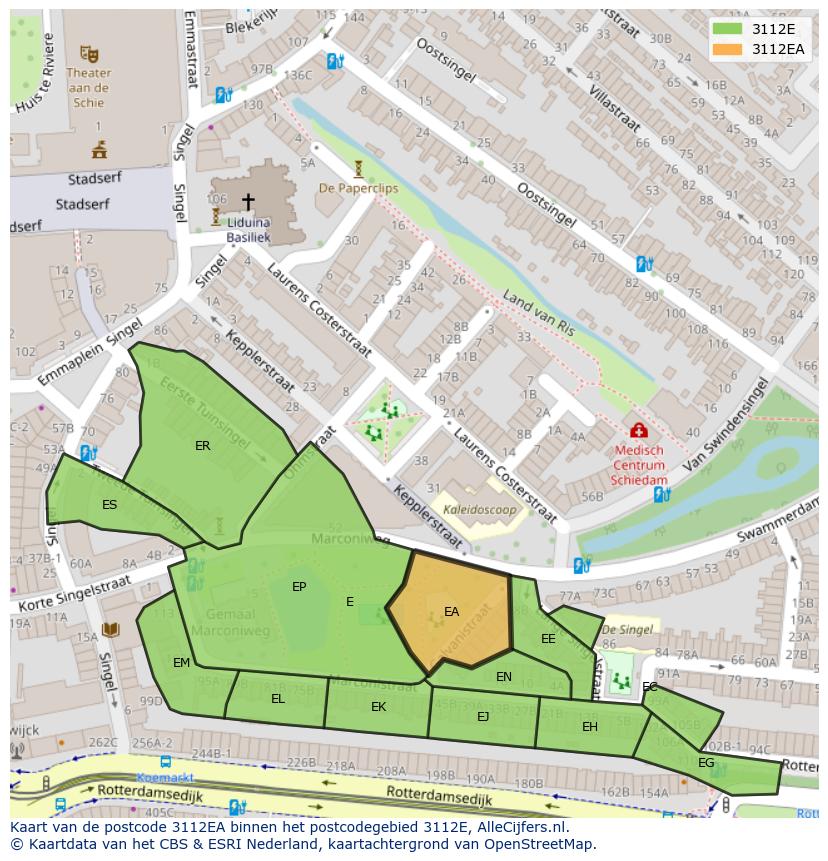 Afbeelding van het postcodegebied 3112 EA op de kaart.