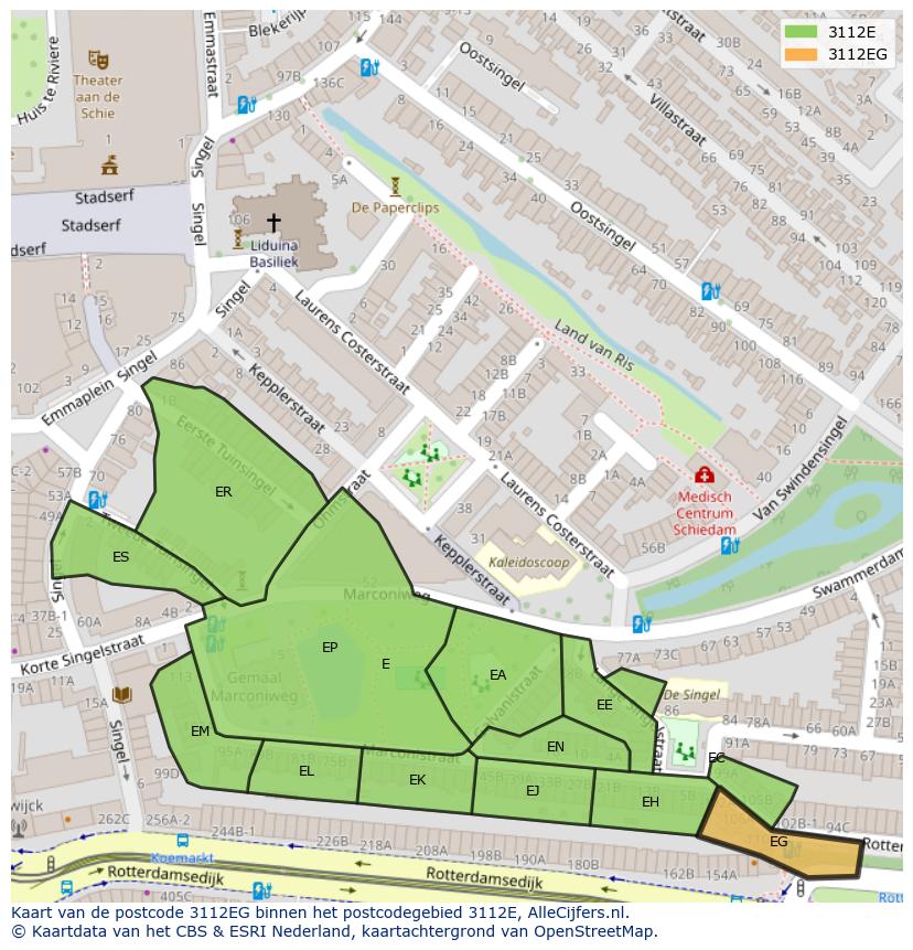 Afbeelding van het postcodegebied 3112 EG op de kaart.