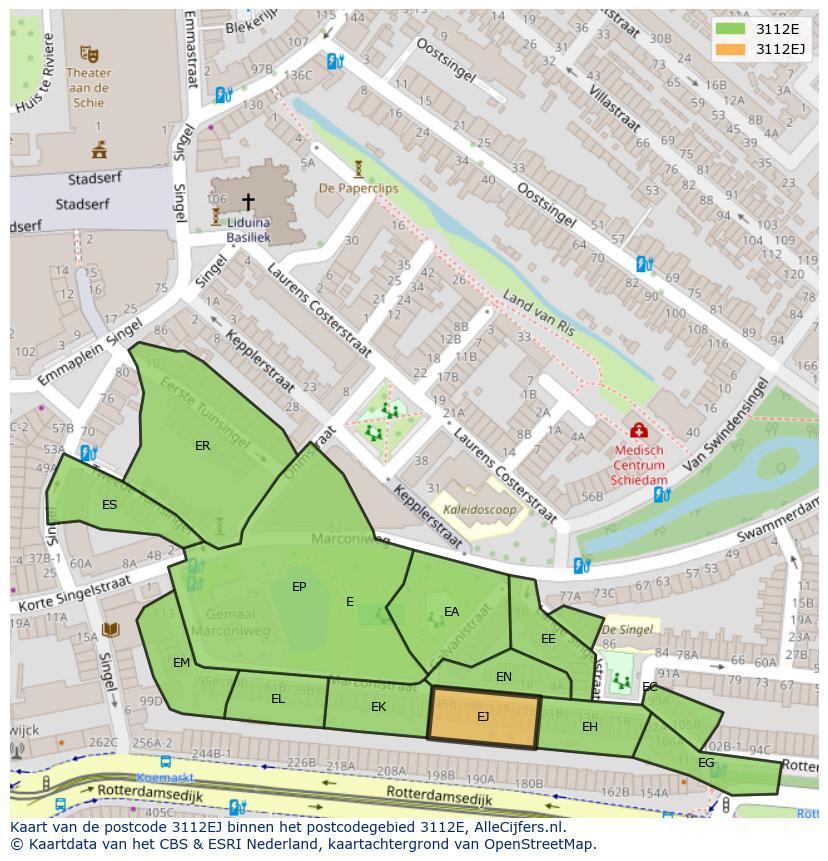 Afbeelding van het postcodegebied 3112 EJ op de kaart.