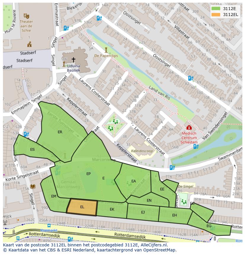 Afbeelding van het postcodegebied 3112 EL op de kaart.