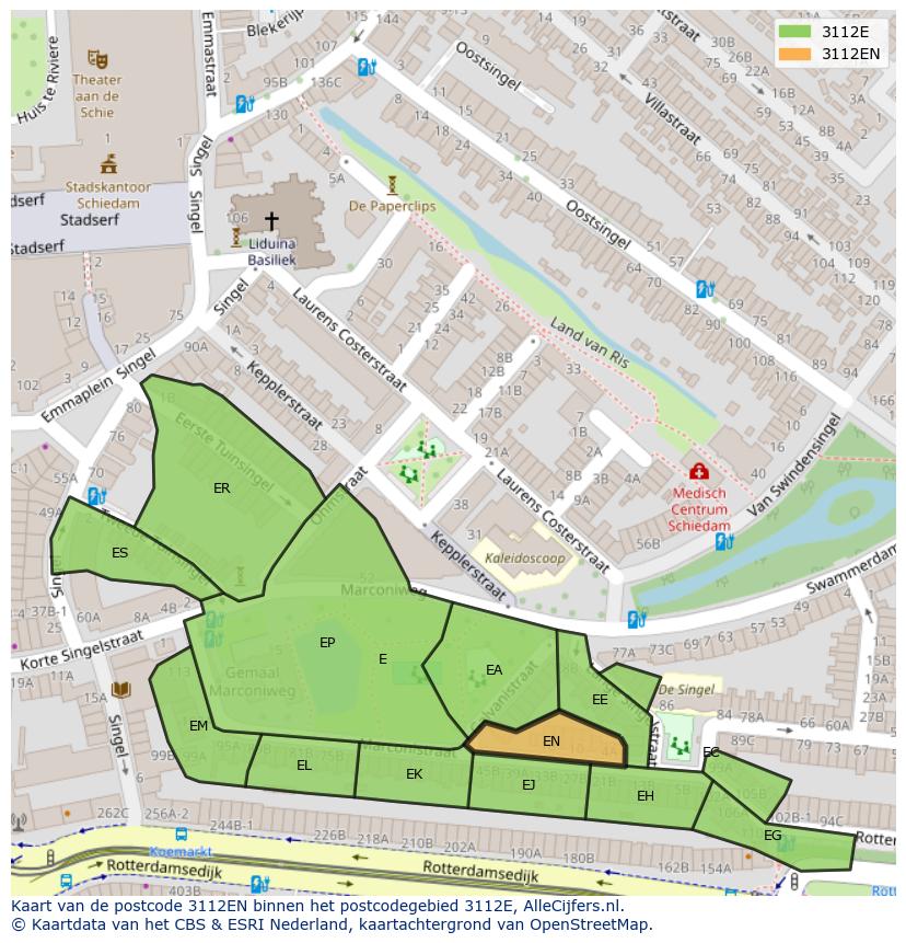 Afbeelding van het postcodegebied 3112 EN op de kaart.