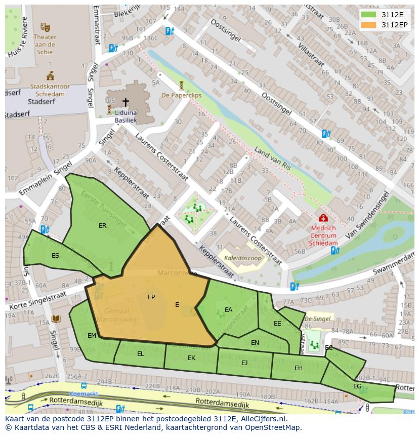 Afbeelding van het postcodegebied 3112 EP op de kaart.