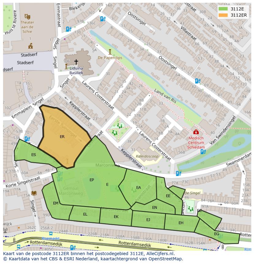 Afbeelding van het postcodegebied 3112 ER op de kaart.