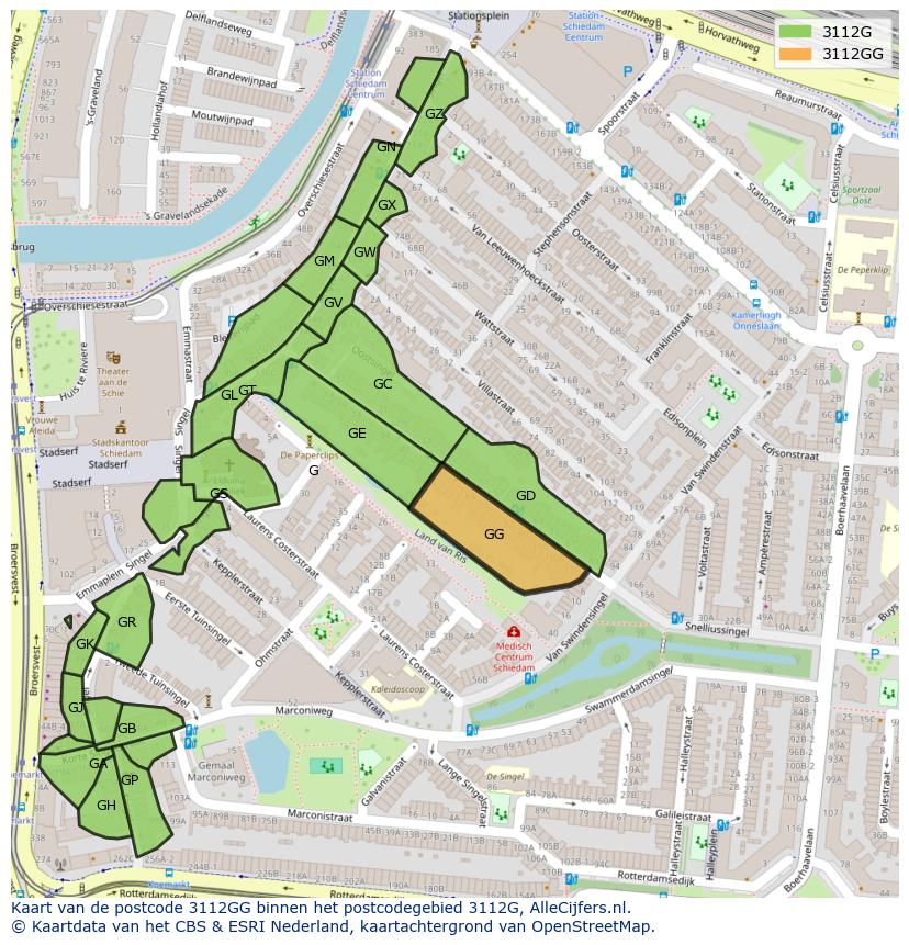 Afbeelding van het postcodegebied 3112 GG op de kaart.