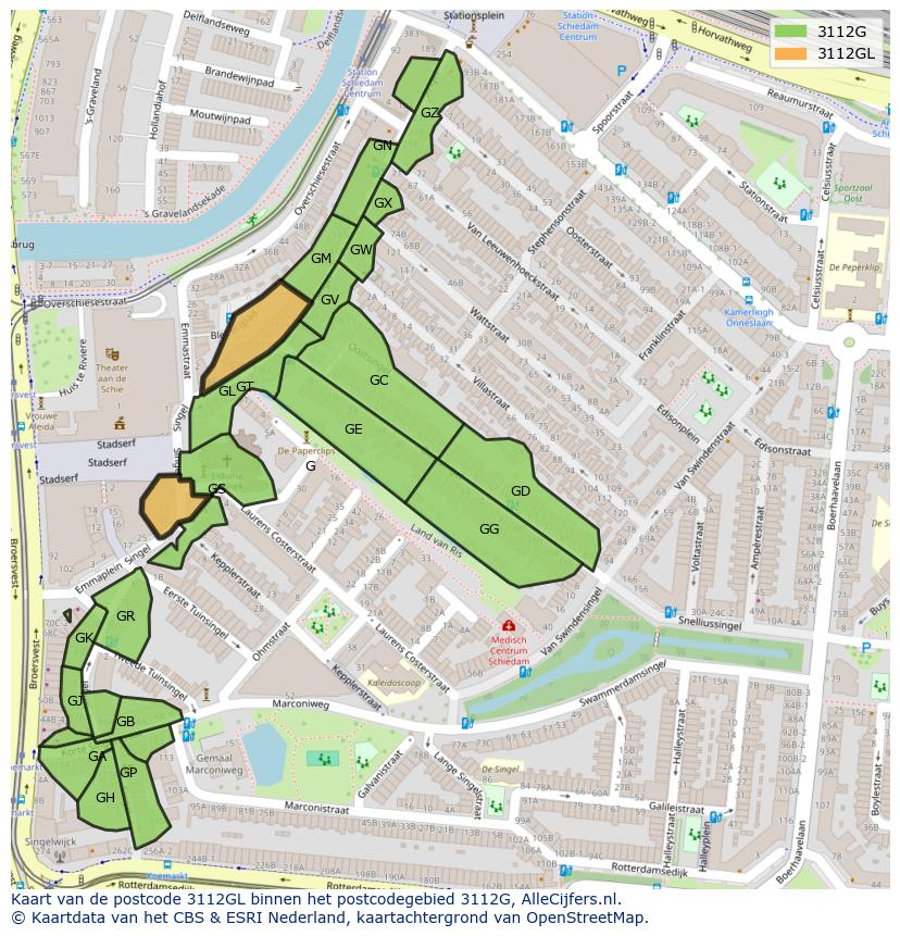 Afbeelding van het postcodegebied 3112 GL op de kaart.