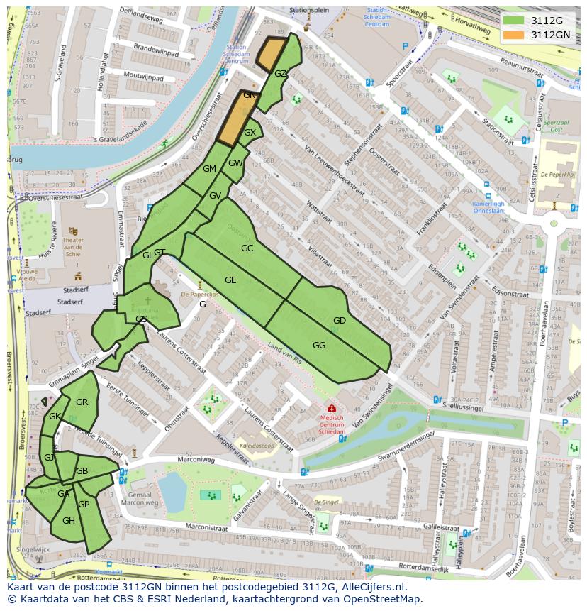 Afbeelding van het postcodegebied 3112 GN op de kaart.