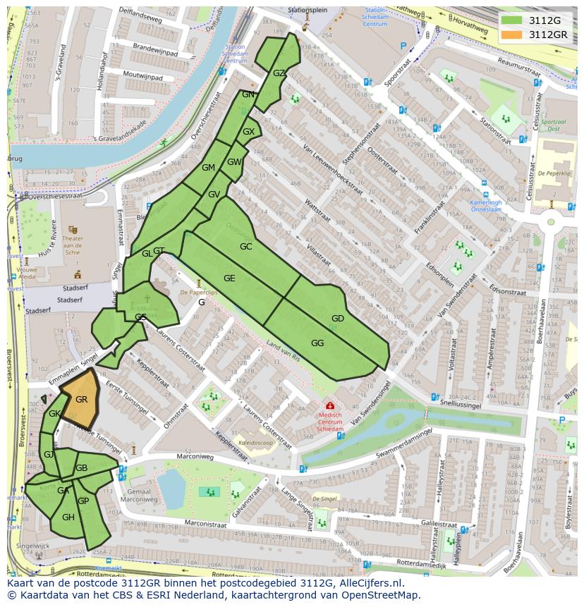 Afbeelding van het postcodegebied 3112 GR op de kaart.
