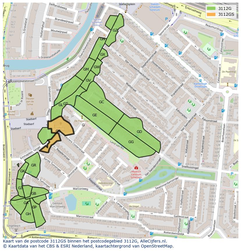 Afbeelding van het postcodegebied 3112 GS op de kaart.