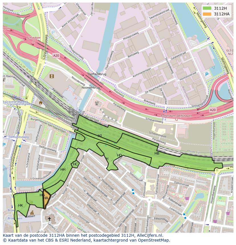 Afbeelding van het postcodegebied 3112 HA op de kaart.