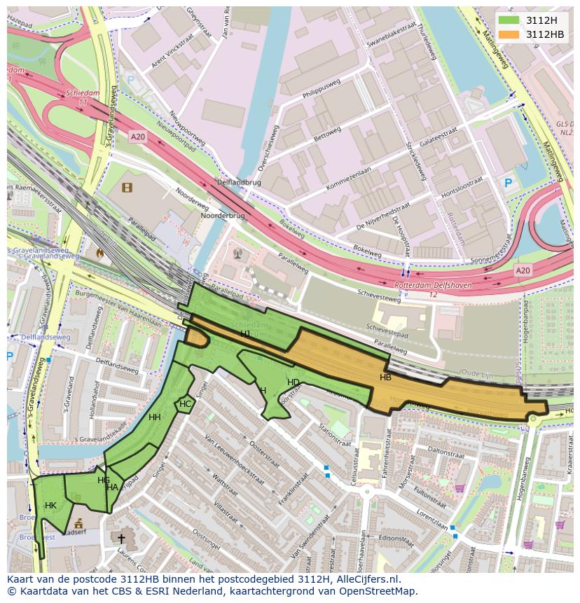 Afbeelding van het postcodegebied 3112 HB op de kaart.